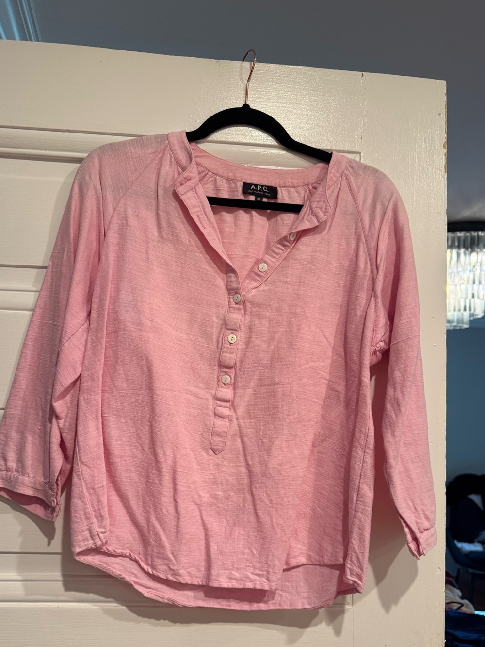 A.P.C. Light Pink Button-Up Henley Top